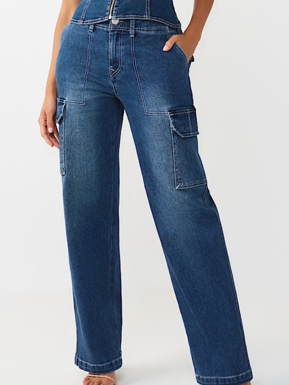 True Religion 29 Jeans Cargo SN Straight Carpenter Cargo Medium Wintry Wash NWT